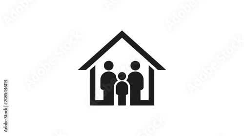 Family Inside a House Silhouette.