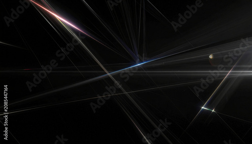 Abstract Digital Art of Streaking Light Trails and Lens Flares on a Dark Background, Futuristic Sci-Fi Concept