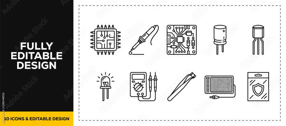Fotografie flat vector illustration line art icon bundle set design displaying soldering to
