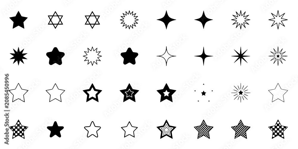 Fototapeta premium Star Shapes Set of 24 Distinct Geometric Icons Arranged in a Neat Grid for Celestial Decoration Background