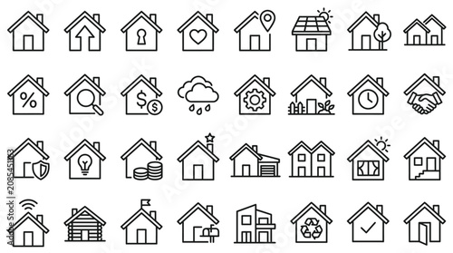 Black and white house icons collection.