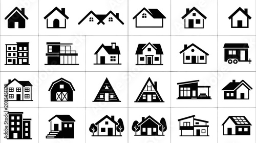 Black and white house icons set.