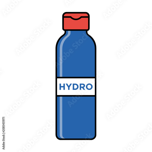 Blue water bottle with red cap flat vector icon