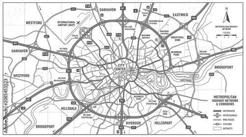 Fotografie Metropolitan Highway Network Map: City Center and Radial Roads