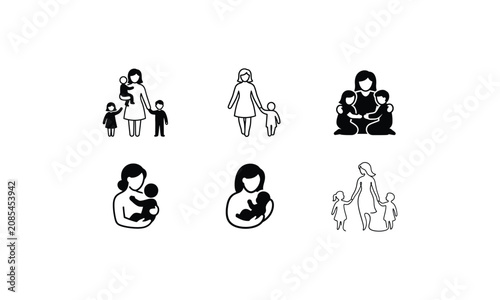 Mother with children silhouettes representing family love.