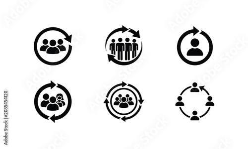 Teamwork icons showing people in circular motion.