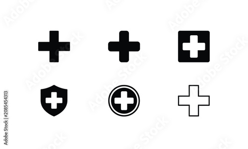 Medical plus cross icons set for health and care symbol.