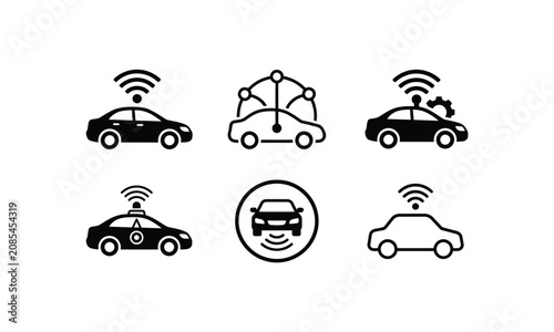 Smart car technology icons for autonomous driving system.