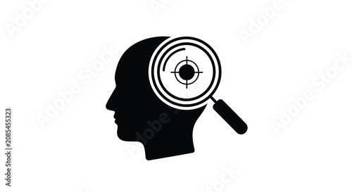 фотографія Human head silhouette with magnifying glass and target black on white