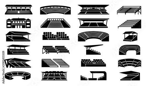 Professional Stadium Stands and Arena Seating Black Silhouette Vector Set