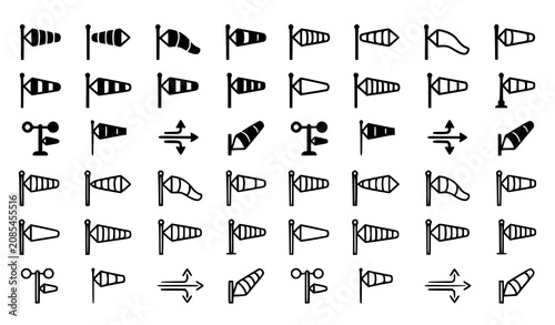 Bild auf Leinwand Wind Sock Outline and Silhouette Icon Set Aviation Weather Vector Collection