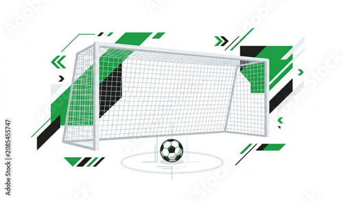 Obraz na plátně Football Goal and Soccer Ball Penalty Scene Flat Sports Vector Illustration on W