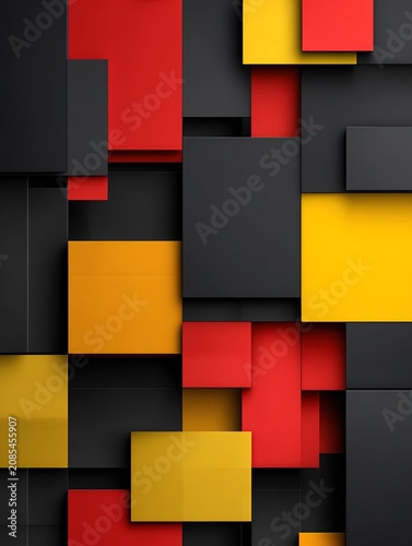 Abstract Geometric Blocks Background in Red, Yellow, and Black