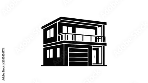 Vector illustration of modern twostory house icon with garage and balcony on a transparent background