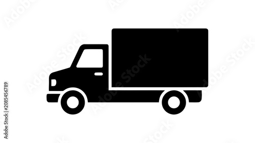 Vector illustration of black delivery truck icon on a transparent background