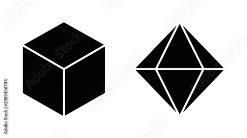 Vector illustration of cube and octahedron geometric shape icons on a transparent background