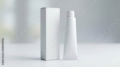 Blank toothpaste mockup, paste tube with paper box 