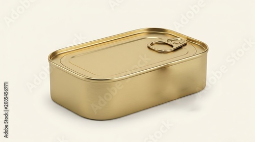 Blank tin can gold metal Tin Can with key, canned Food. Isolated with clipping path. 