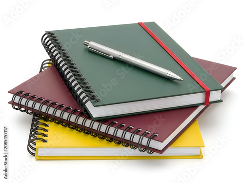 Colorful spiral notebooks with pen