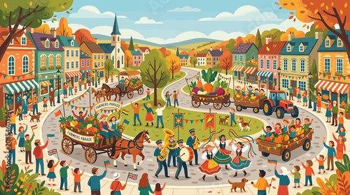 Foto Autumn festival in a quaint small town square.