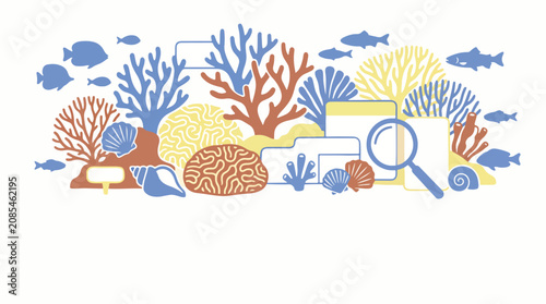Colorful Coral Reef and Marine Life Illustration.