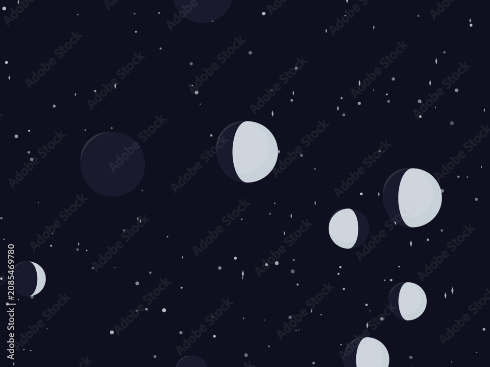Naklejka premium Moon Phases Celestial Pattern Dark Background