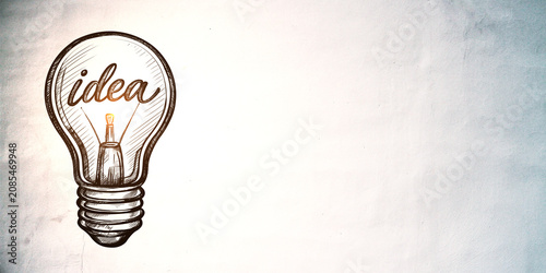 Sketch lightbulb with idea text illustration on clean background as creative ...
