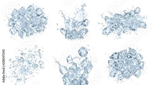 Ice Cubes in Motion: Dynamic splashes and clusters of crystal-clear ice cubes create a refreshing and invigorating visual, perfect for conveying coolness and hydration.