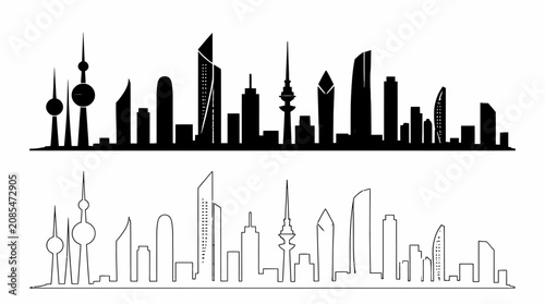 Kuwait City Skyline Silhouette: Modern Architecture, Landmark Towers, Urban Landscape