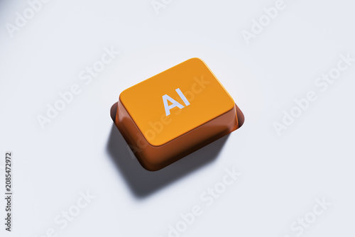 Konstfotografi Orange AI button key symbol representing artificial intelligence tech concept on light background for future technology design