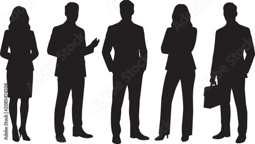 Professional business people standing in confident poses, corporate office employee silhouette collection isolated on white background vector illustration for workplace branding