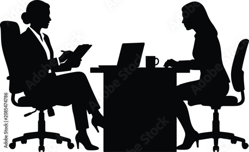 Professional job interview between recruiter and candidate in a modern office, discussing career opportunities, recruitment, hiring process, business communication, and workplace professionalism