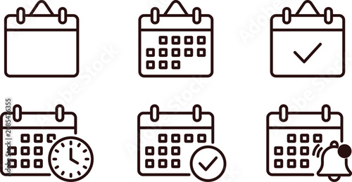 Set of black outline calendar and schedule planner icons with calendar schedule notification appointment management business organizer collection interface planning