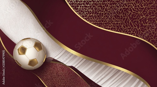 Luxurious Soccer Ball on an Abstract Maroon and Gold Background