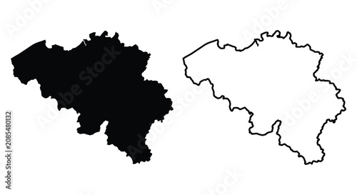 Photos Belgium Map Silhouette With Outline Version On White Background Silhouette