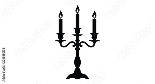 Photography Three branch candelabra with lit candles black silhouette candelabrum candlehold