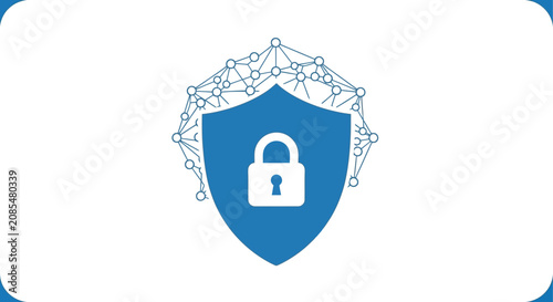Shield With Padlock And Network Connection Blue Vector Illustration