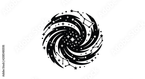 Photos Spiral galaxy with stars and constellations black silhouette astronomy astral