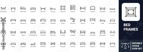 Photos Bed frames line art icons set adjustable bed, metal bed, canopy bed, bunk bed, h