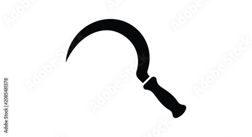 Foto Black Silhouette Of A Traditional Sickle With Curved Blade And Wooden Handle Sil