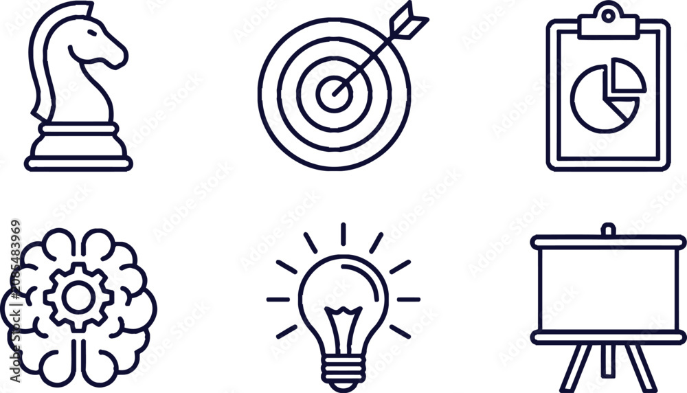 Fototapeta premium Set of minimalist business strategy and idea icons simple line art vector design elements for web app and presentation graphics