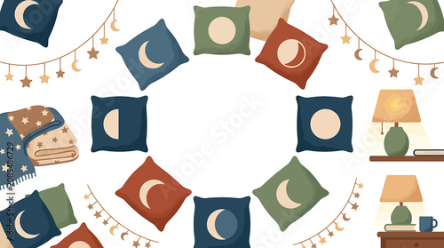 Fotografía Colorful Moon Phase Pillows in Circular Arrangement.