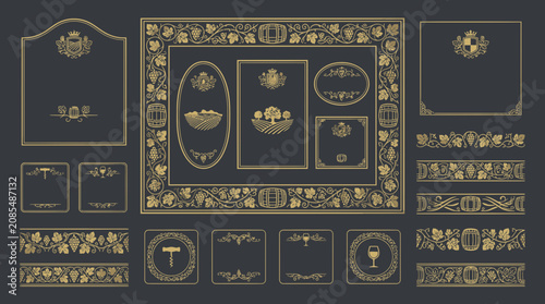 Elegant Wine Labels, Borders & Frames - Vector Design Elements