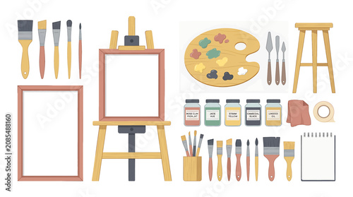 Flat Design Art Supplies Collection for Creatives.