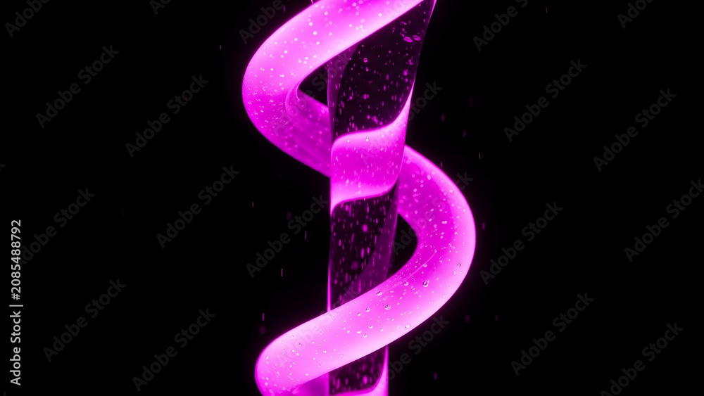 Obraz premium Abstract Pink Neon Spiral Object with Glittering Particles on Black Background