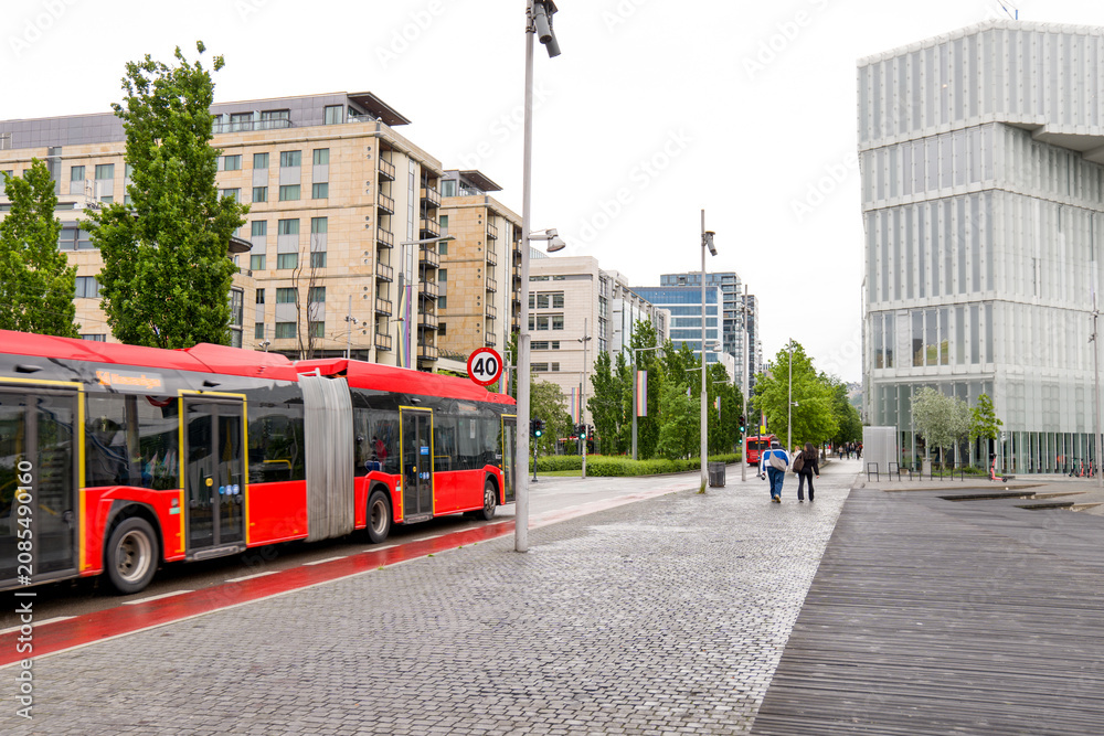 Fototapeta premium Electric public transport bus in Oslo, Norway