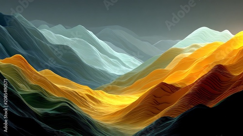 Abstract Topography with Golden Hues and Wavy Lines
