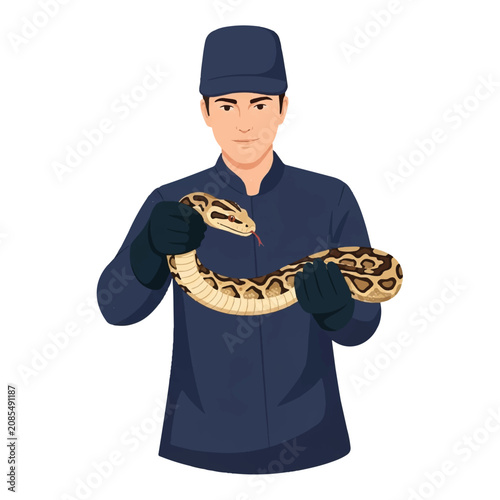 Professional Snake Handler Holding Large Python Snake for Wildlife Education and Nature Conservation