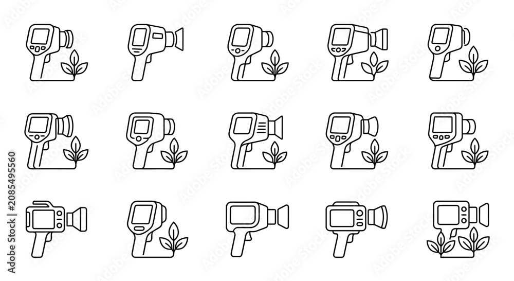 Fototapeta premium Thermal camera icon set for environmental monitoring and energy audits