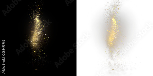 Canvas Print Gold dust flows in the air creating a sparkling effect on a transparent backgrou